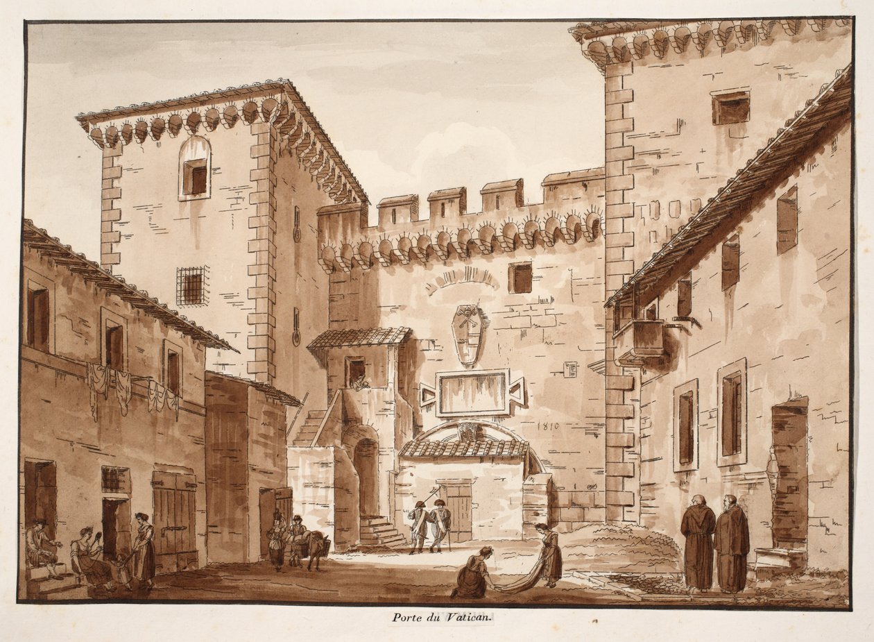 O Portão do Vaticano, 1833 (gravura com lavagem marrom) de Agostino Tofanelli
