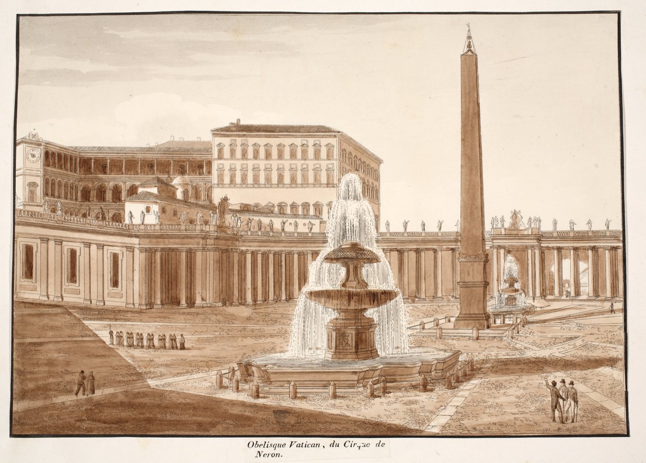 O Obelisco do Vaticano, do Circo de Nero, 1833 (gravura com lavagem marrom) de Agostino Tofanelli