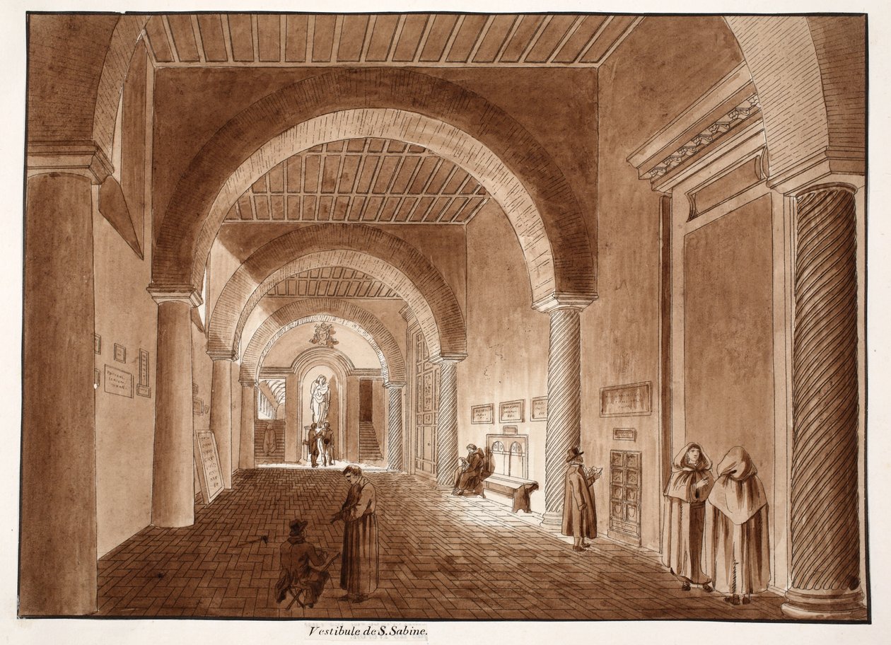 O Vestíbulo de Santa Sabina, 1833 (gravura com lavagem marrom) de Agostino Tofanelli