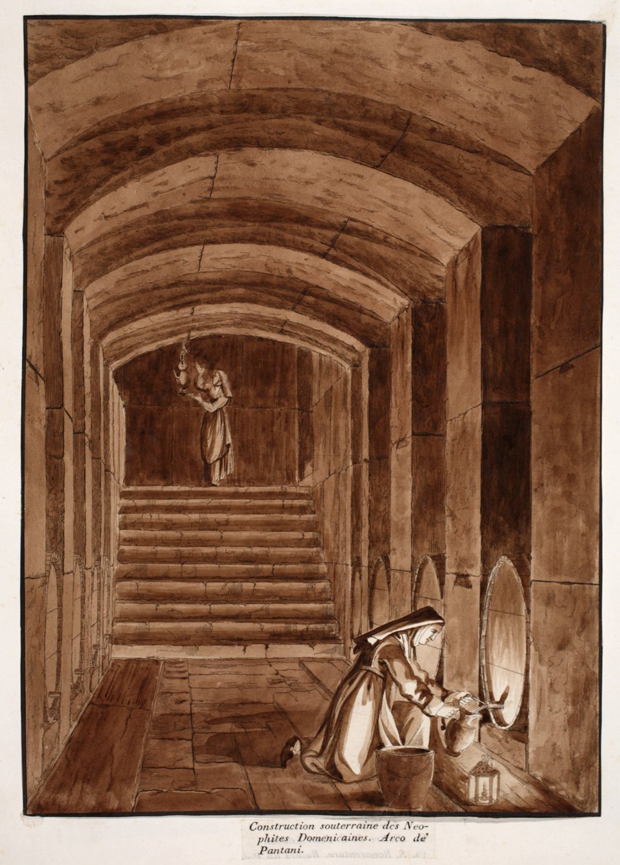 O prédio subterrâneo das freiras dominicanas neófitas. Arco dei Pantani, 1833 (gravura com lavagem marrom) de Agostino Tofanelli
