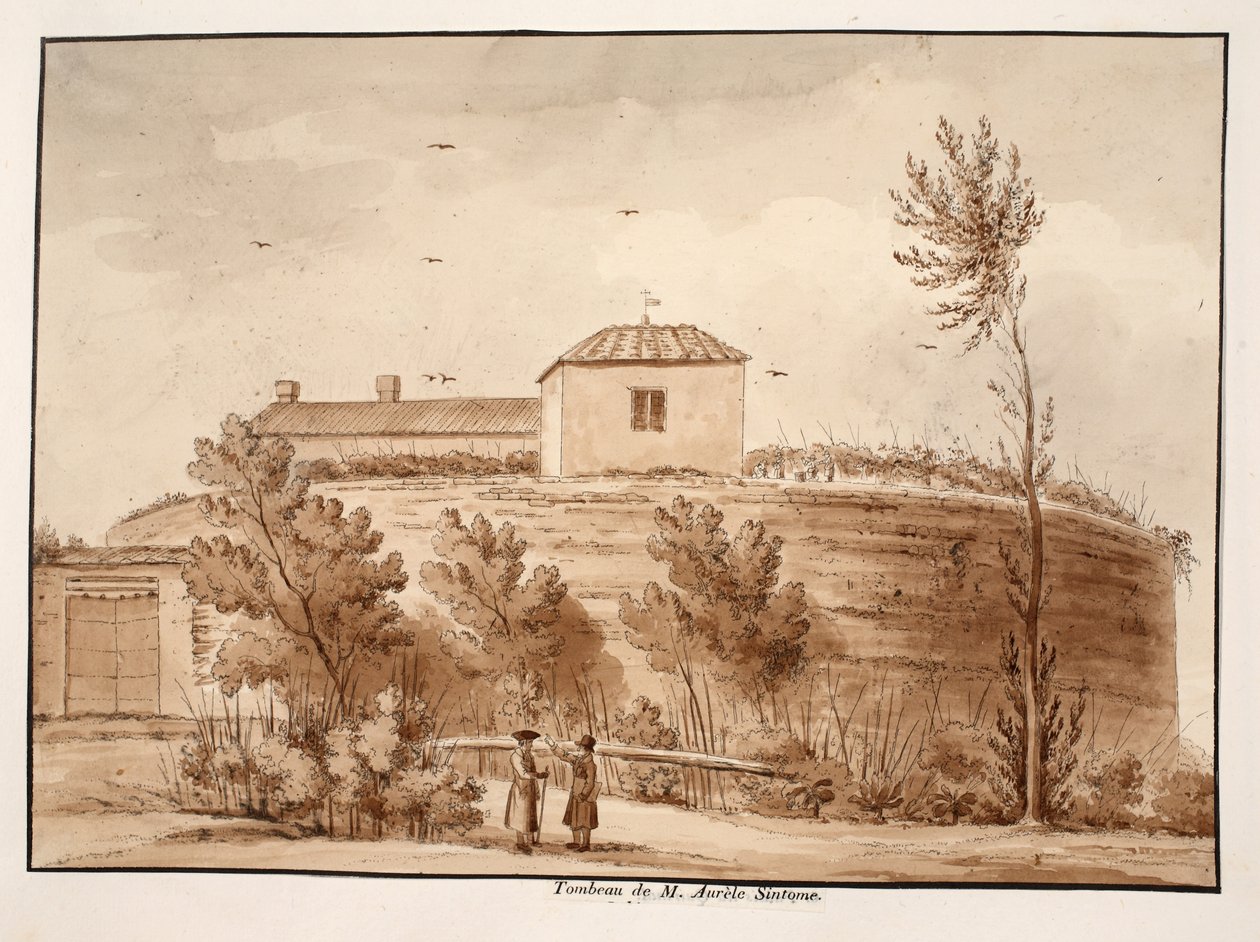 Túmulo de Marcus Aurelius Sintoma, 1833 (gravura com lavagem marrom) de Agostino Tofanelli