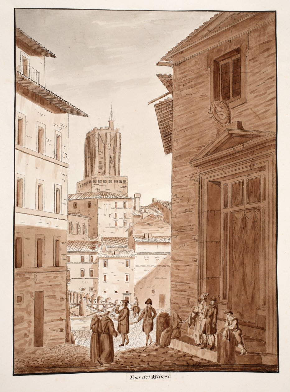 Torre delle Milizie, 1833 (gravura com lavagem marrom) de Agostino Tofanelli