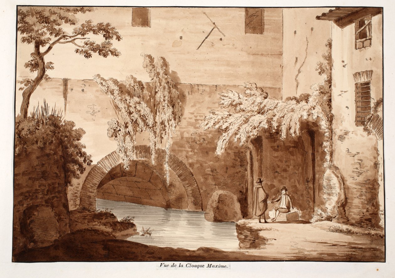 Vista da Cloaca Maxima, 1833 (gravura com lavagem marrom) de Agostino Tofanelli