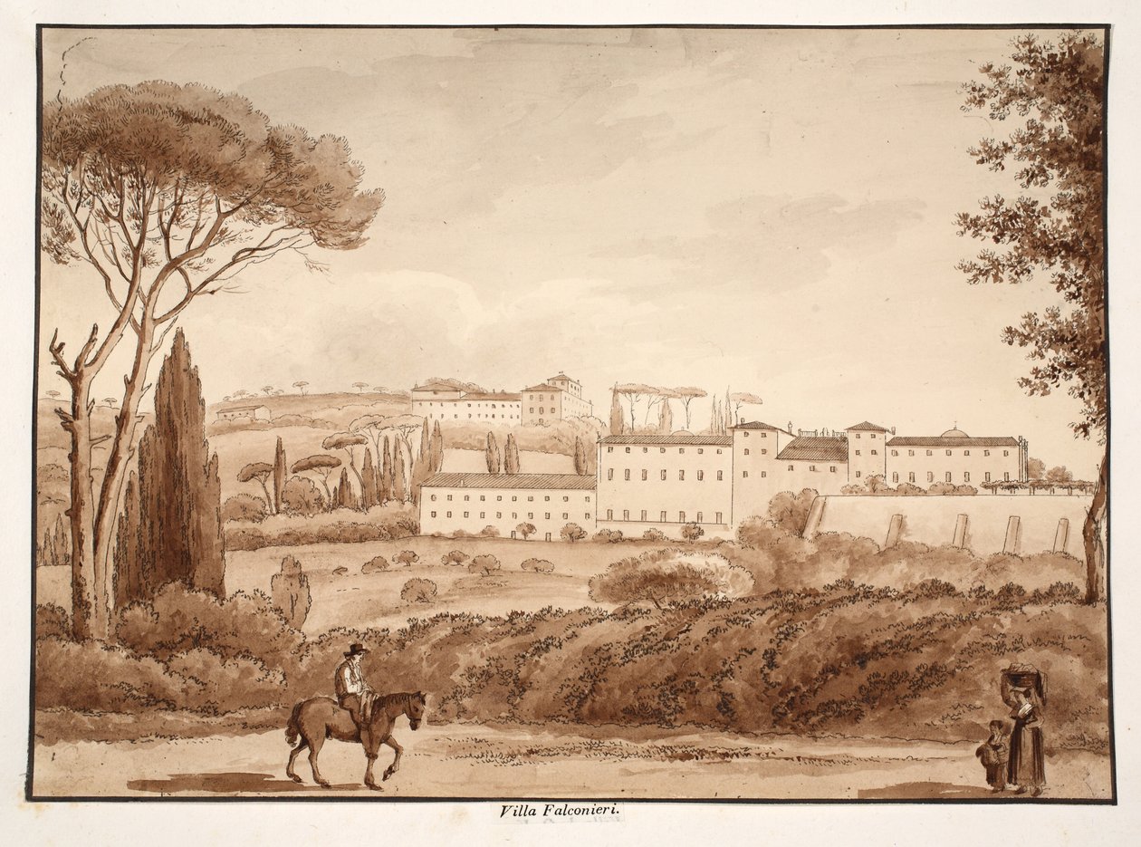 Villa Falconieri, 1833 (gravura com lavagem marrom) de Agostino Tofanelli