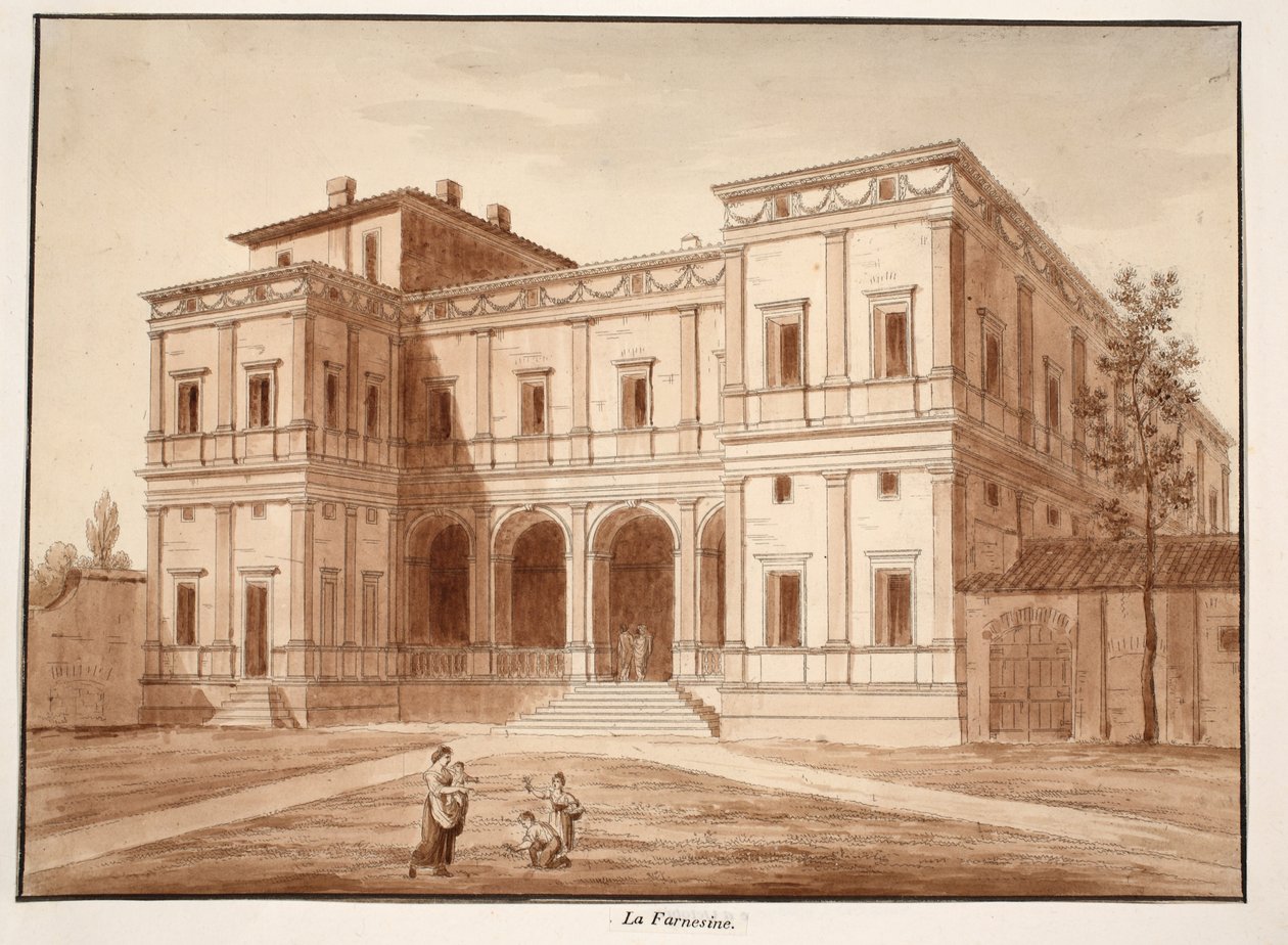 Villa Farnesina, 1833 (gravura com lavagem marrom) de Agostino Tofanelli