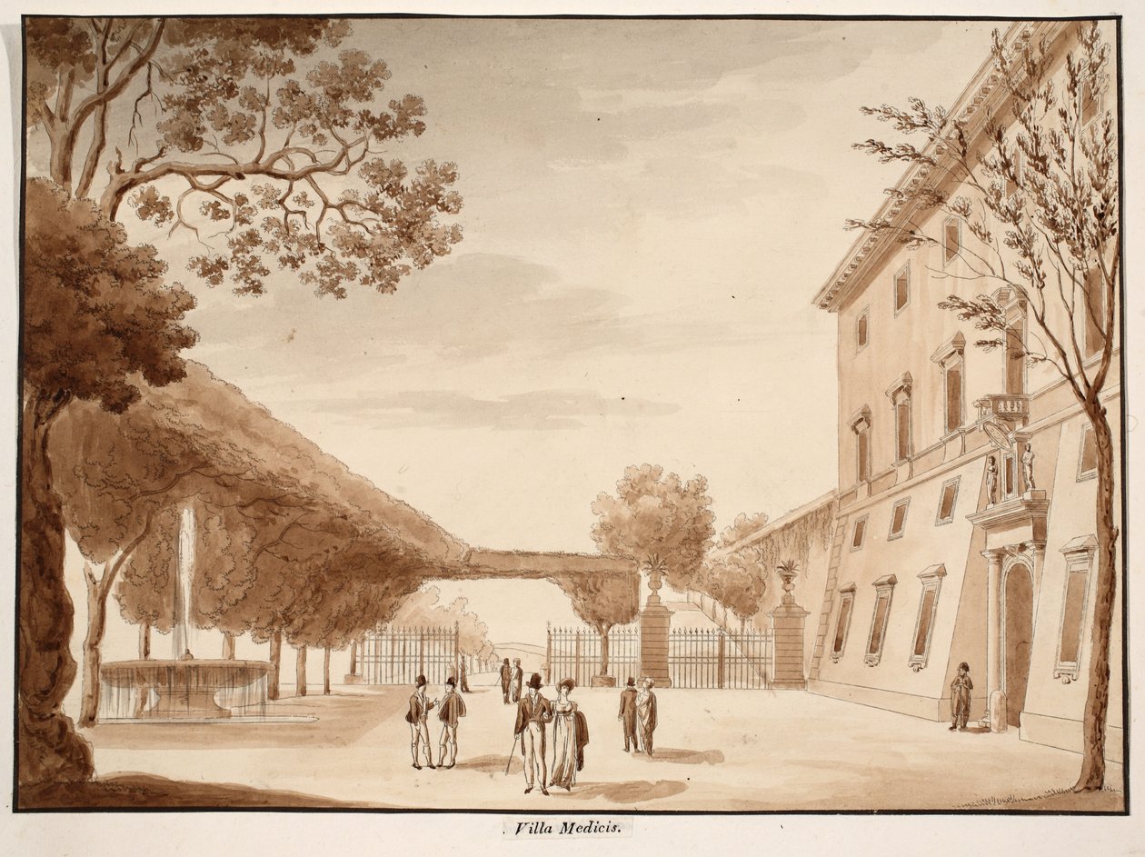 Villa Medici, 1833 (gravura com lavagem marrom) de Agostino Tofanelli