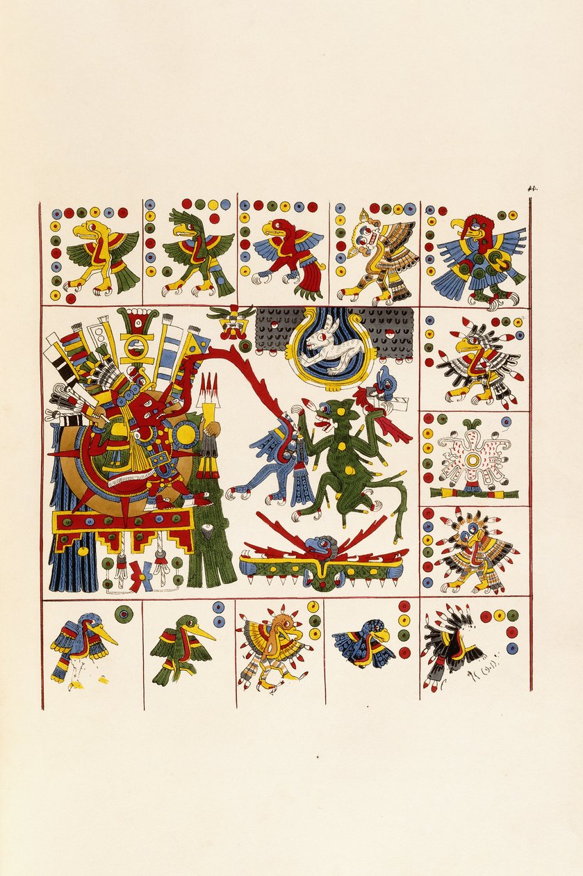 Uma página do livro "Antiguidades do México: compreendendo fac-símiles de pinturas e hieróglifos mexicanos antigos", c. 1830-1848 de Agostino Aglio