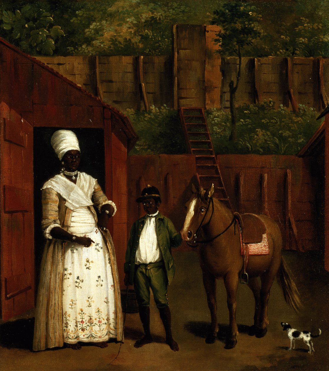 Uma Mãe e um Filho Negro com um Pónei fora de um Estábulo (óleo sobre tela) de Agostino Brunias