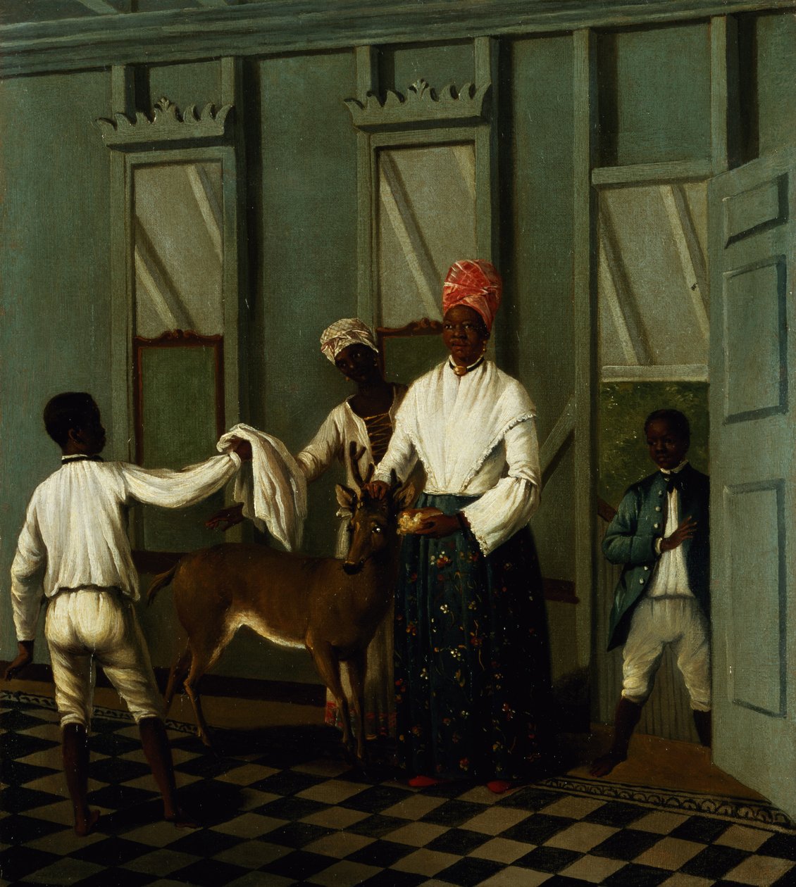 Servos Negros Lavando um Veado (óleo sobre tela) de Agostino Brunias