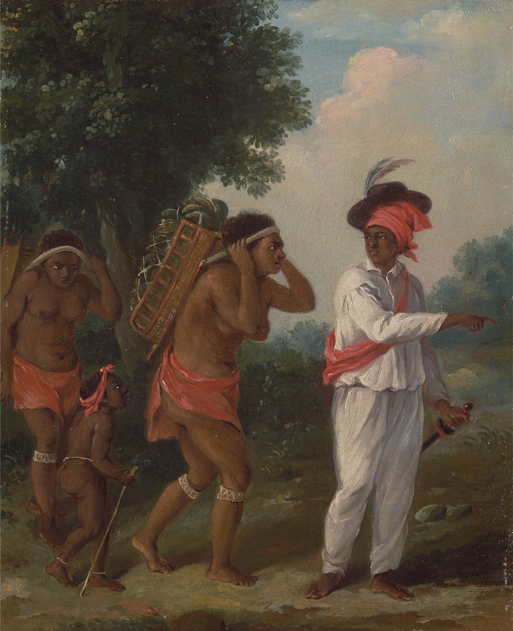 Homem de cor das Índias Ocidentais, dirigindo duas mulheres caribenhas com uma criança, ca. 1780. de Agostino Brunias