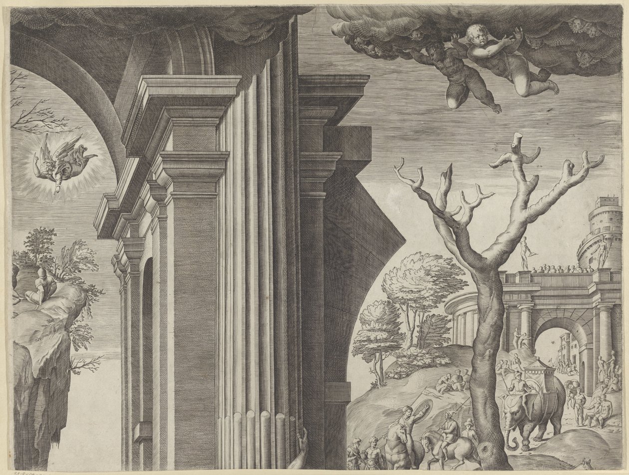 Adoração dos Magos (parte superior direita) de Agostino Carracci