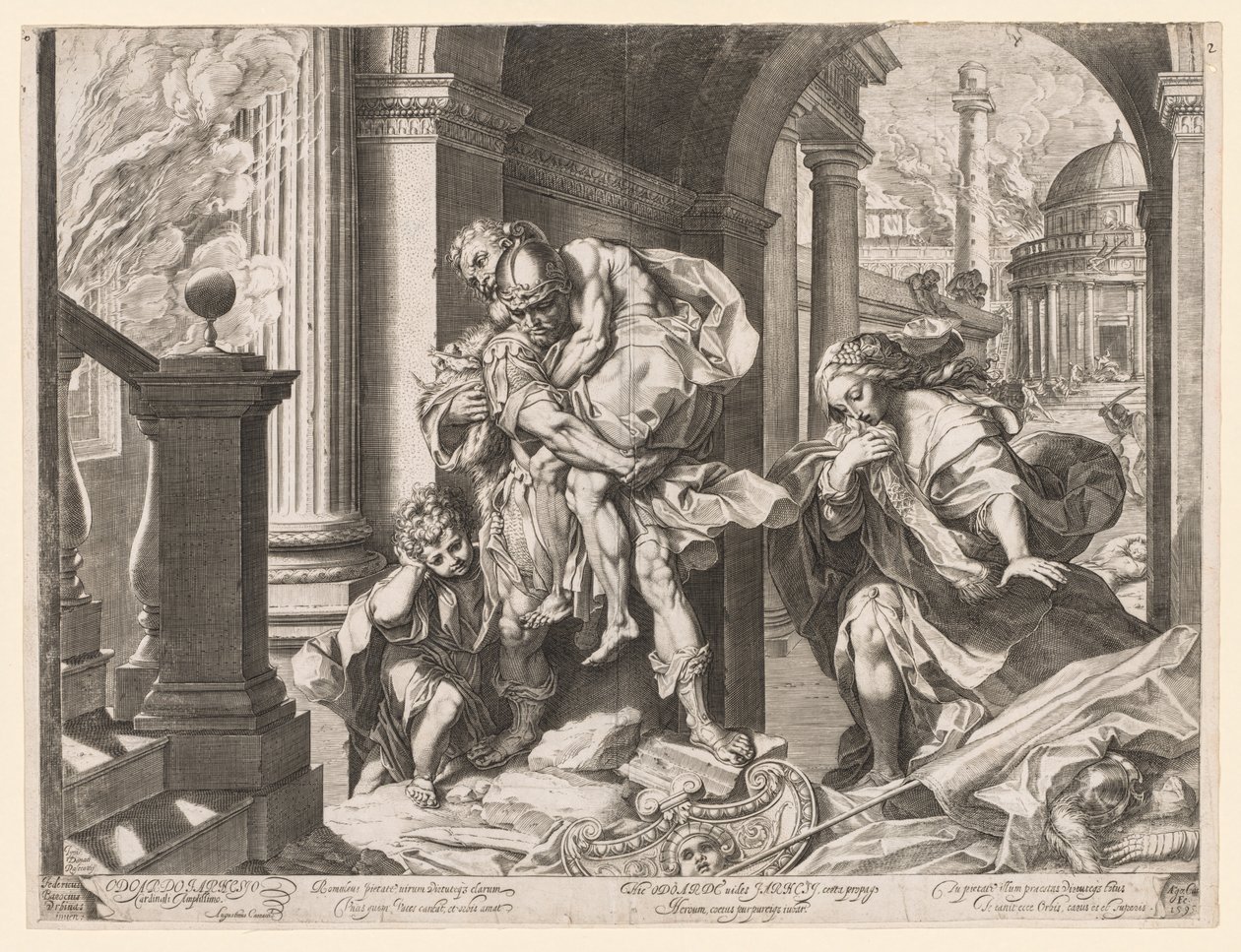Enéias e sua família fugindo de Tróia de Agostino Carracci