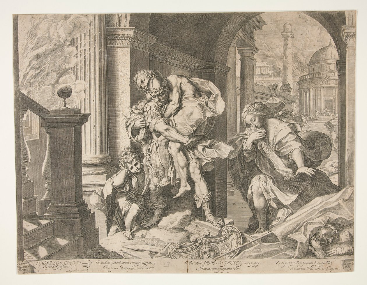 Enéias e sua família fugindo de Tróia de Agostino Carracci
