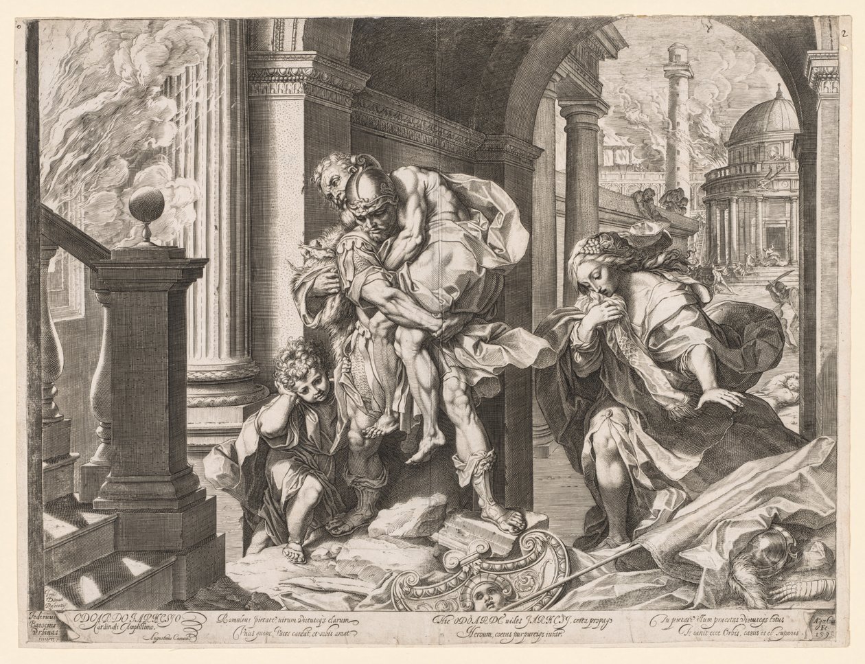 Enéias e sua família fugindo de Tróia, 1595. de Agostino Carracci
