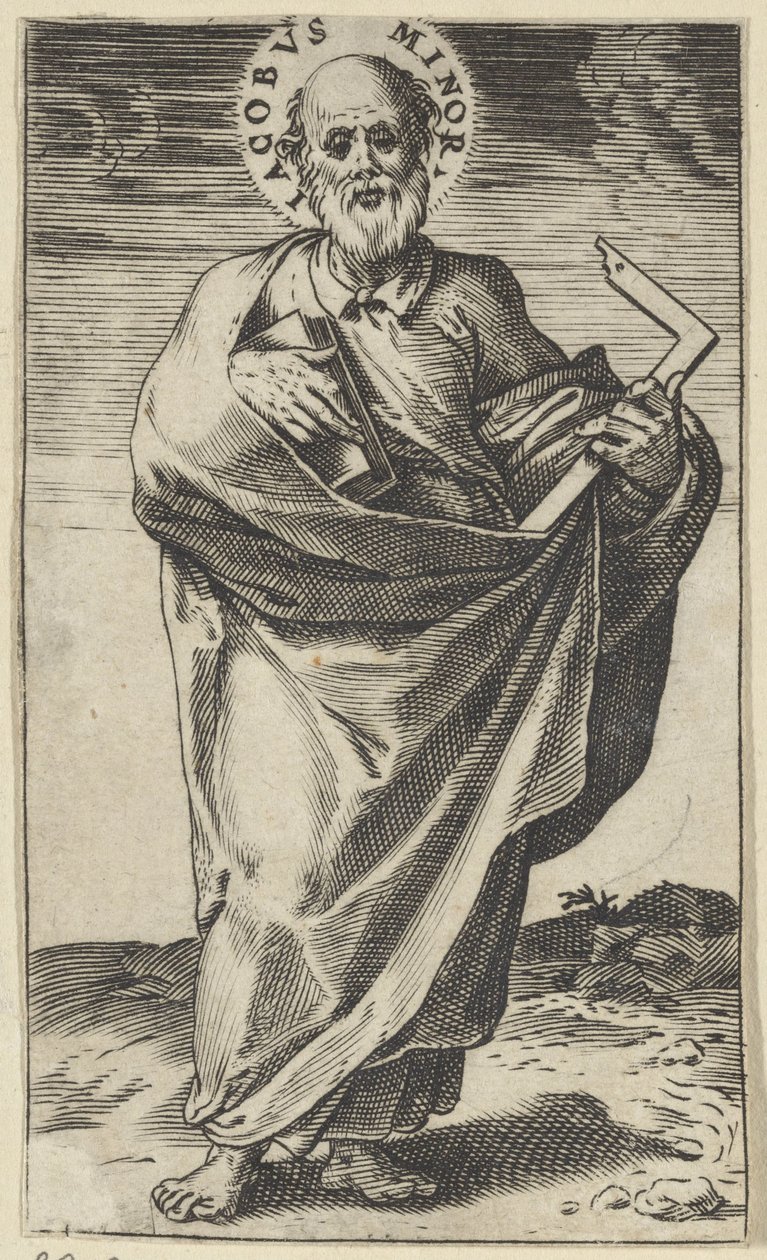 Apóstolo James o menor com livro e quadrado Cristo, Maria, João Batista e os Apóstolos (título da série) de Agostino Carracci