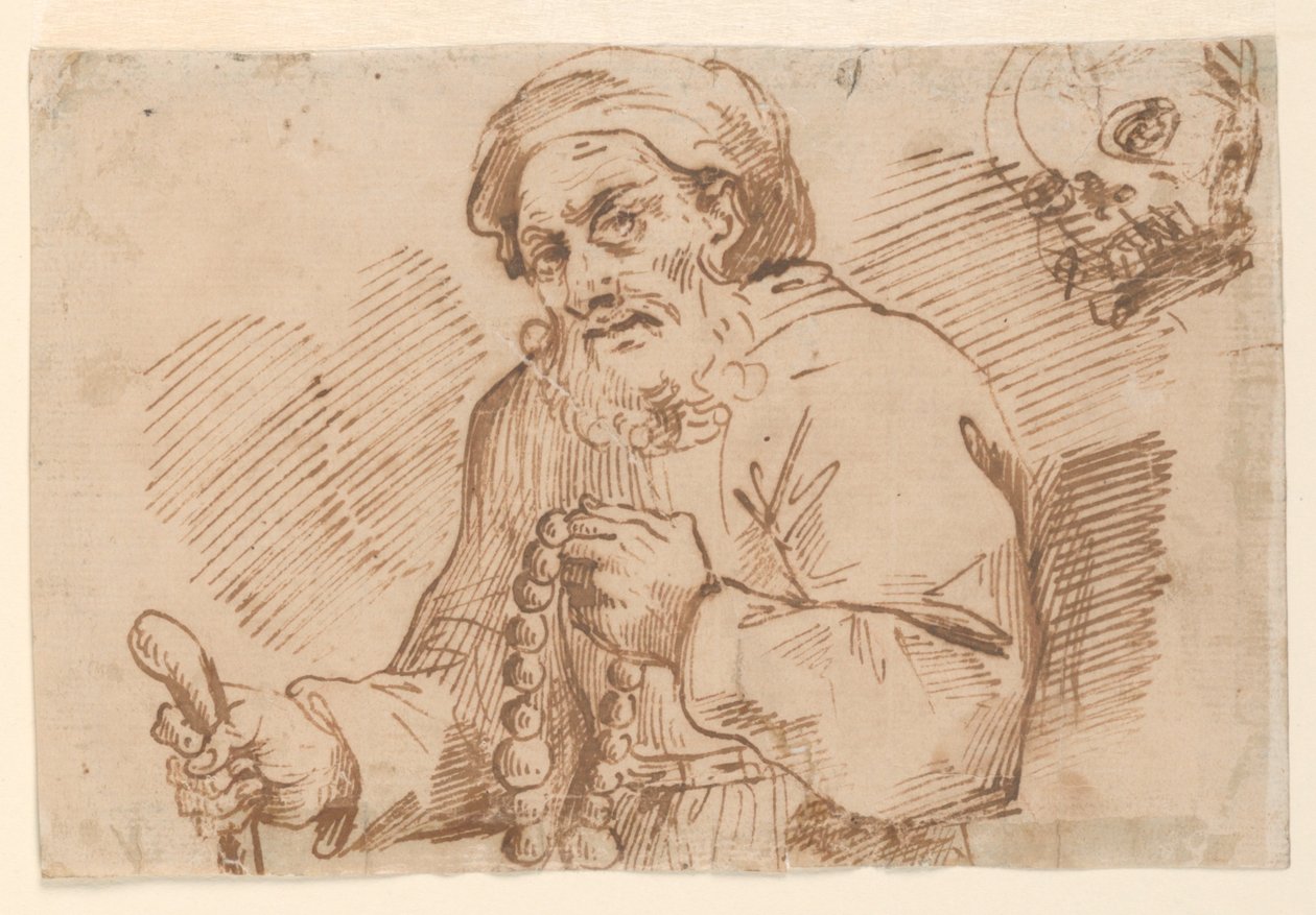 Esboço de meio comprimento de um peregrino idoso de Agostino Carracci