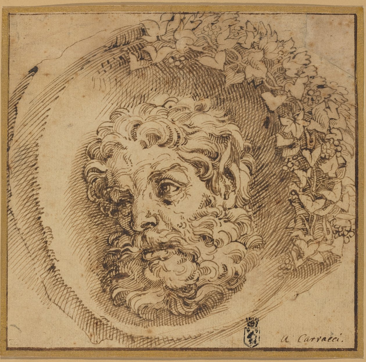 Cabeça de um fauno em um Roundel côncavo de Agostino Carracci