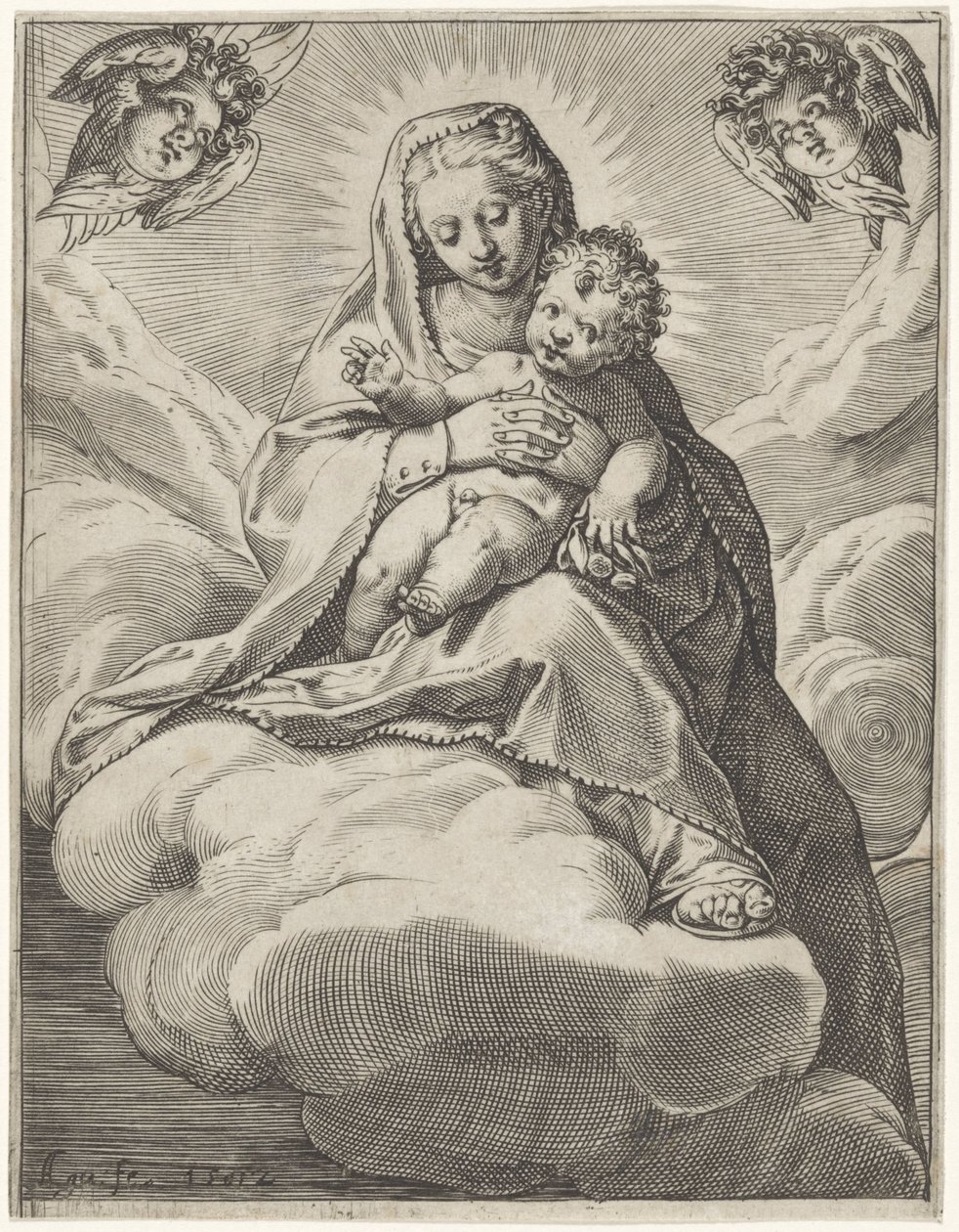 Maria com criança nas nuvens de Agostino Carracci