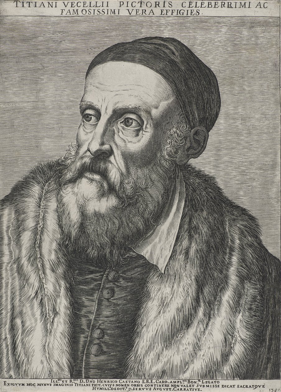 Portait of Titian, 1587 (gravura sobre papel avergoado com filigrana) de Agostino Carracci