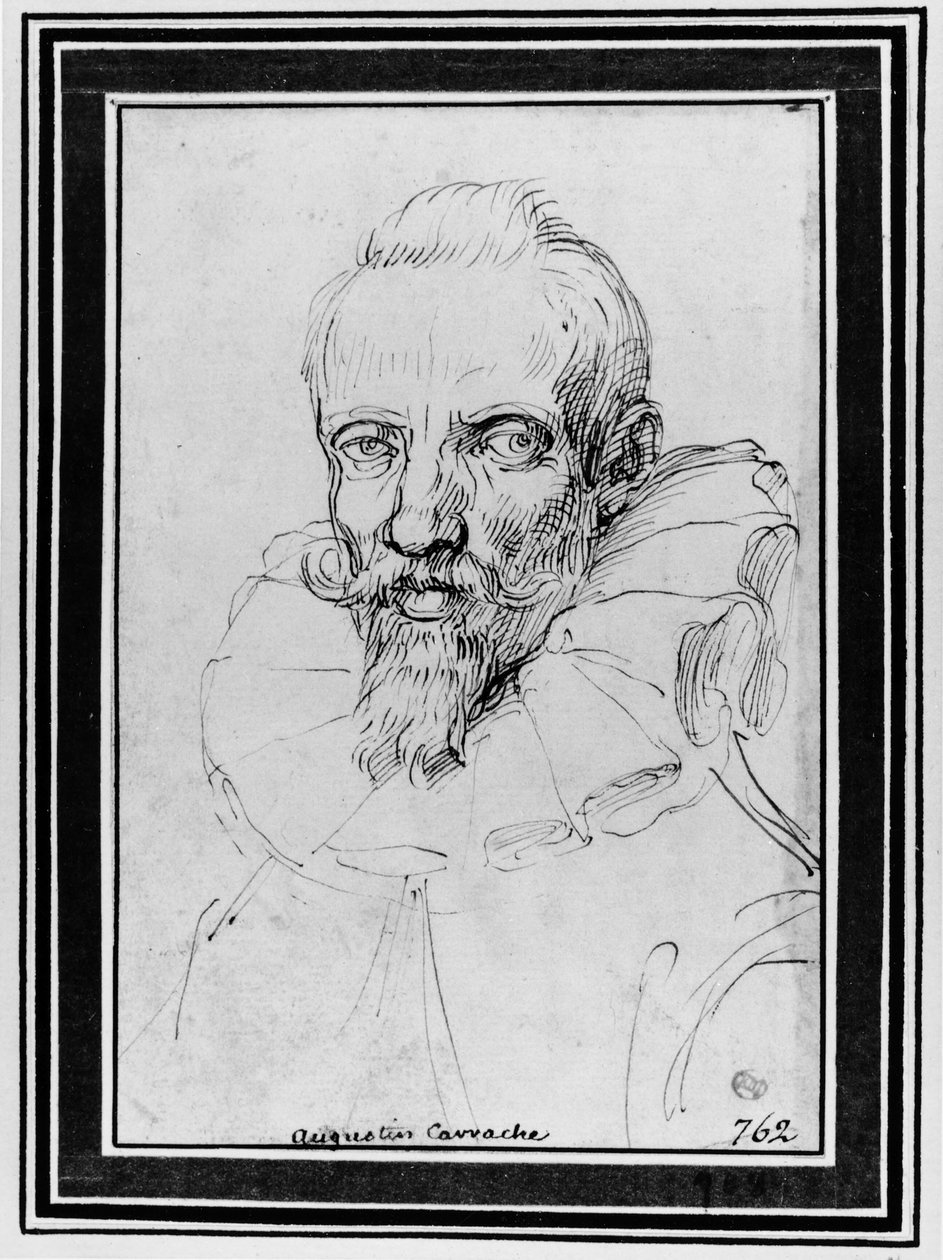 Retrato de um homem barbudo de Agostino Carracci