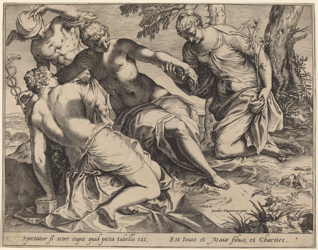 Mercúrio e as Três Graças de Agostino Carracci after Jacopo Tintoretto