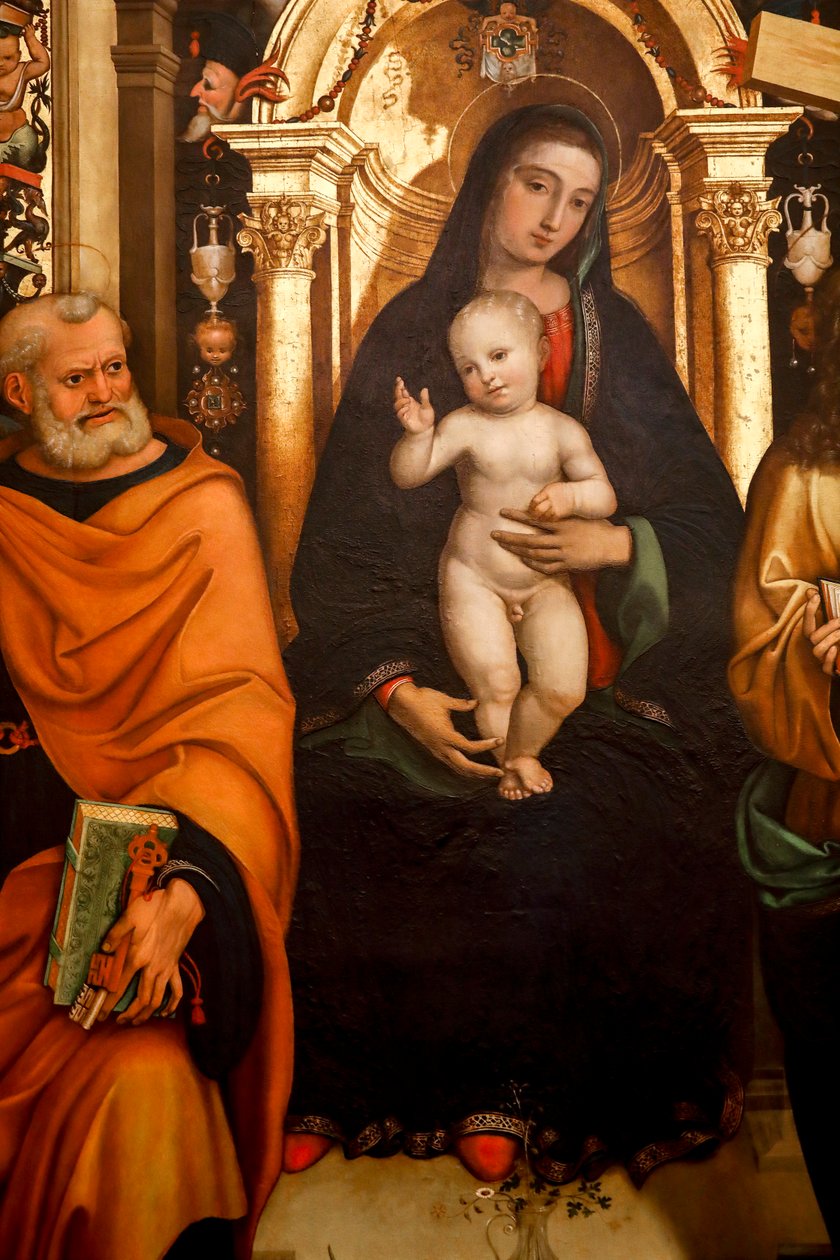 Madona e Menino com Santos. Século XVI (Óleo sobre Madeira) de Agostino Marti