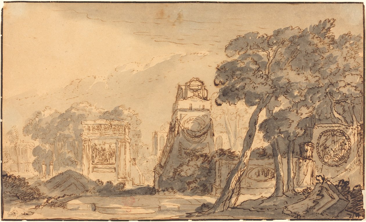 Paisagem com túmulos antigos de Agostino Mitelli
