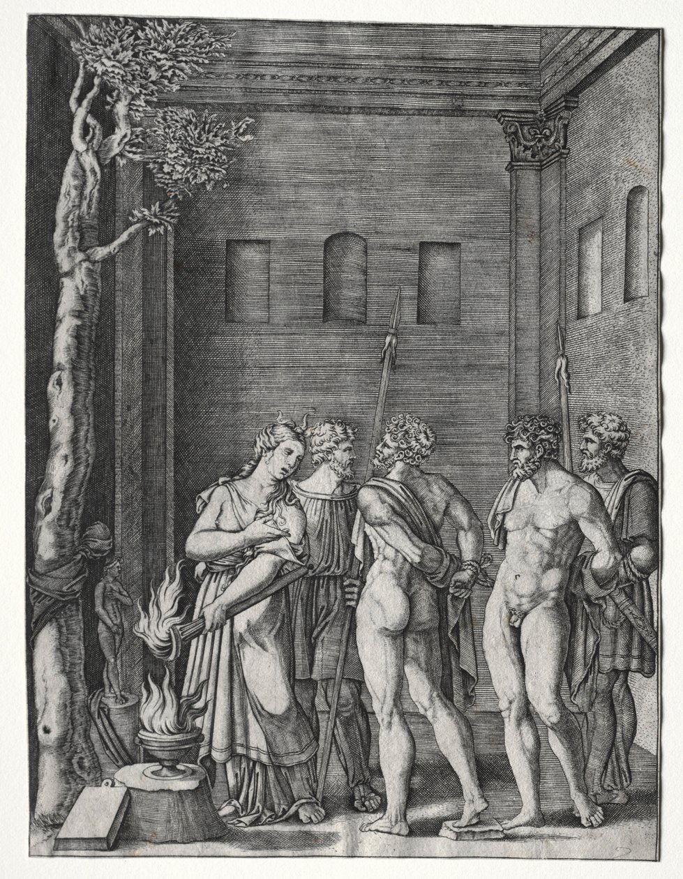 Orestes e Pylades levados a Ifigênia para o sacrifício, 15141536. de Agostino Musi