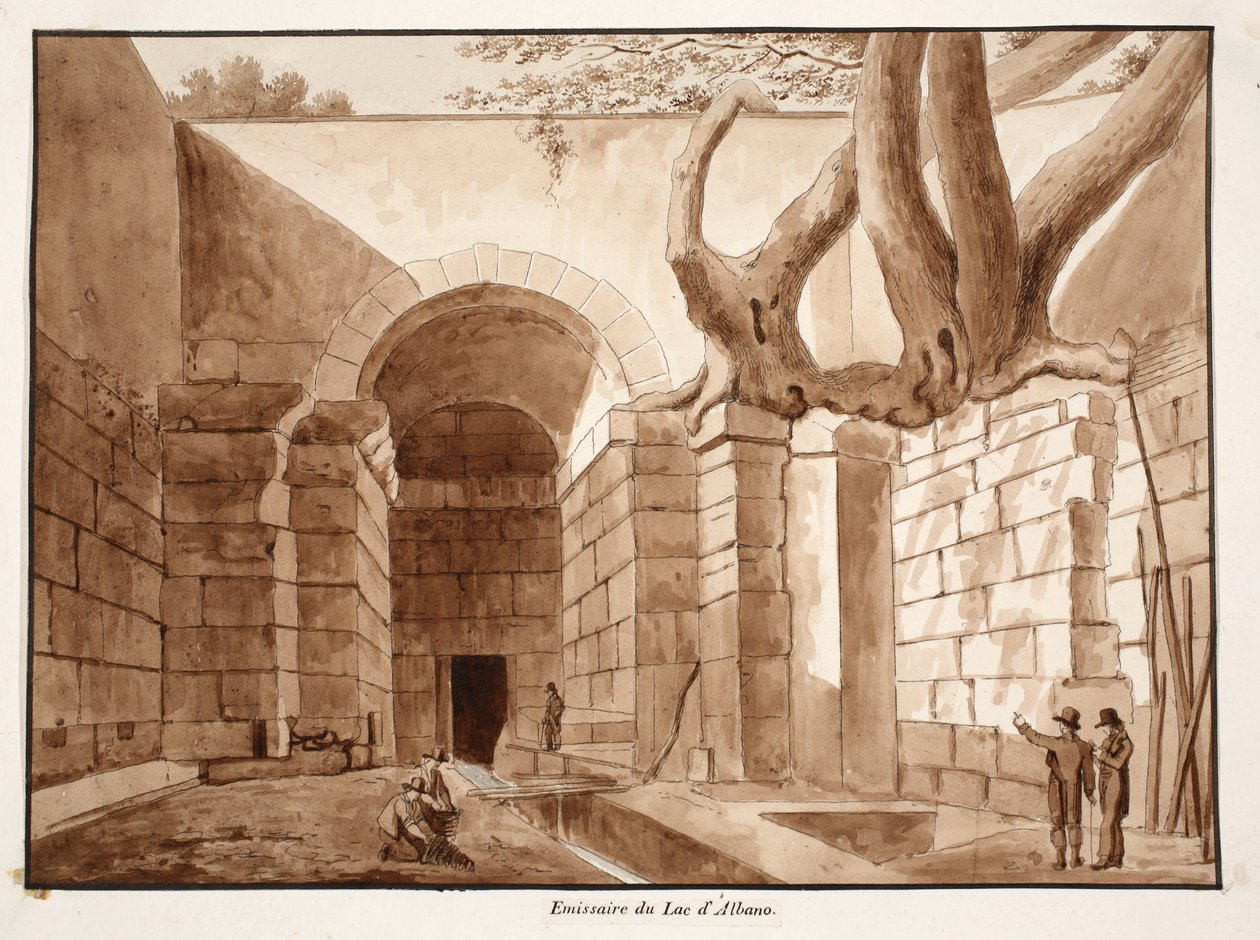 Emissário do Lago Albano, 1833 (gravura com lavagem marrom) de Agostino Tofanelli