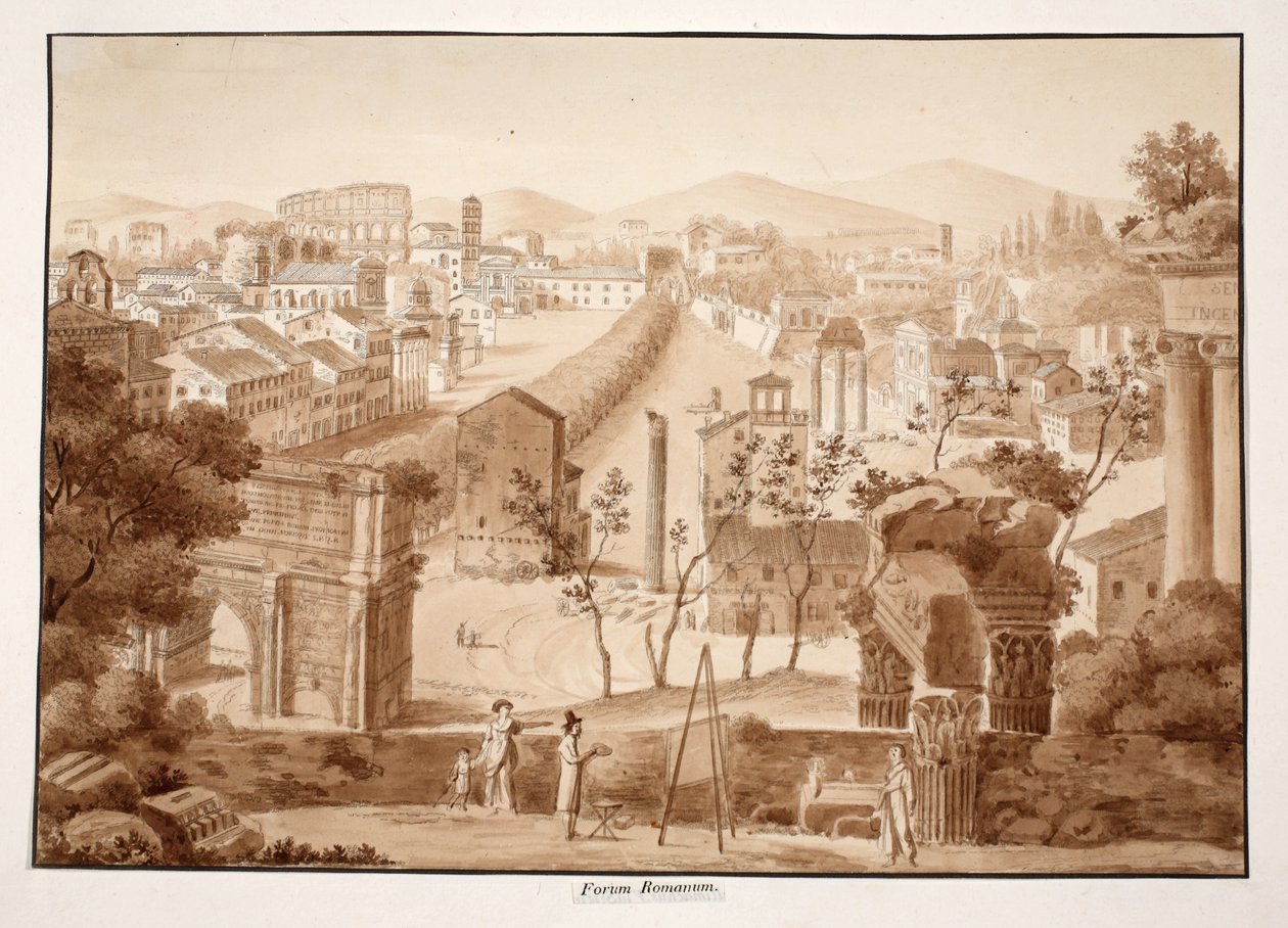 Forum Romanum, 1833 (gravura com lavagem marrom) de Agostino Tofanelli