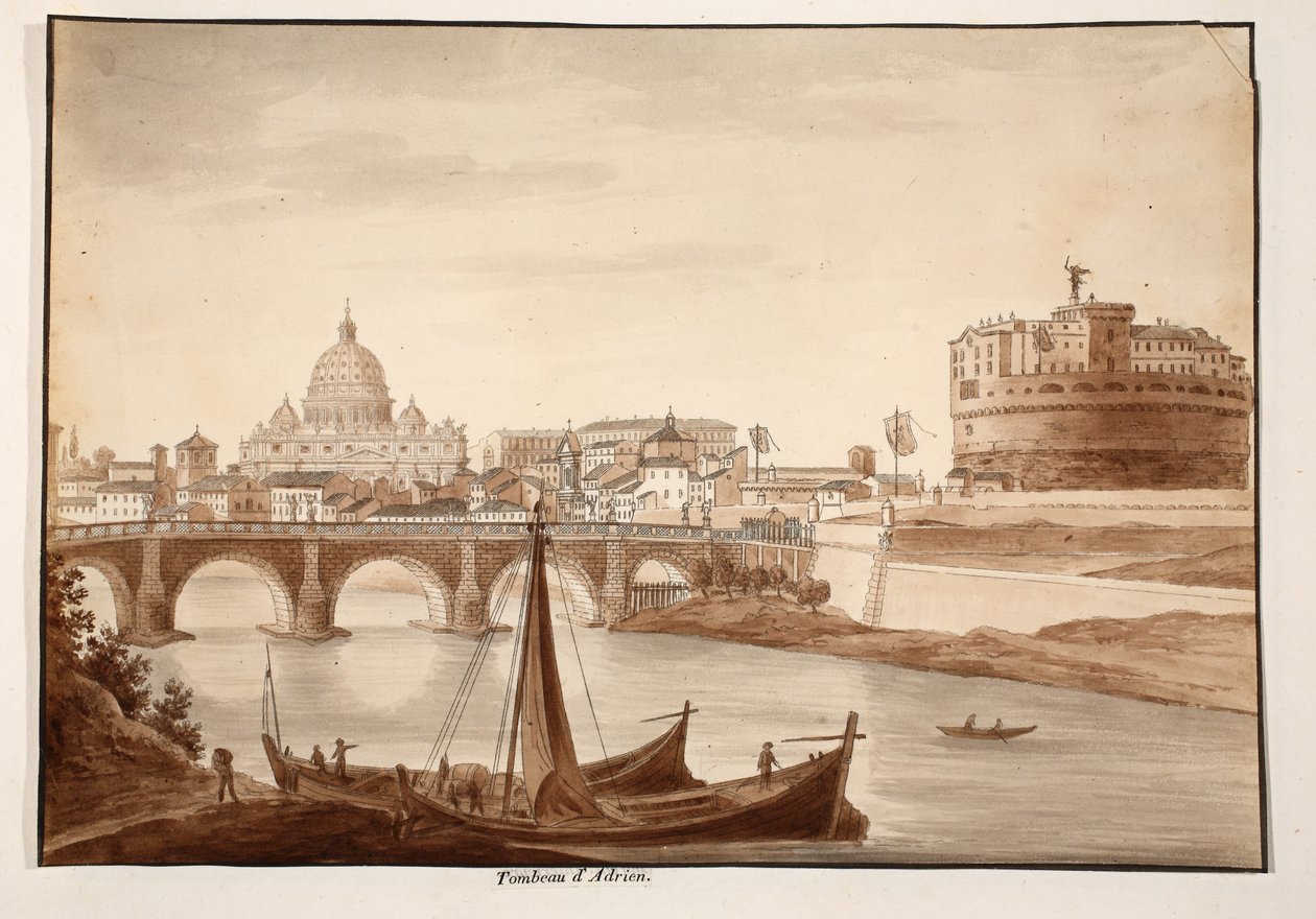 Túmulo de Adriano, 1833 (gravura com lavagem marrom) de Agostino Tofanelli