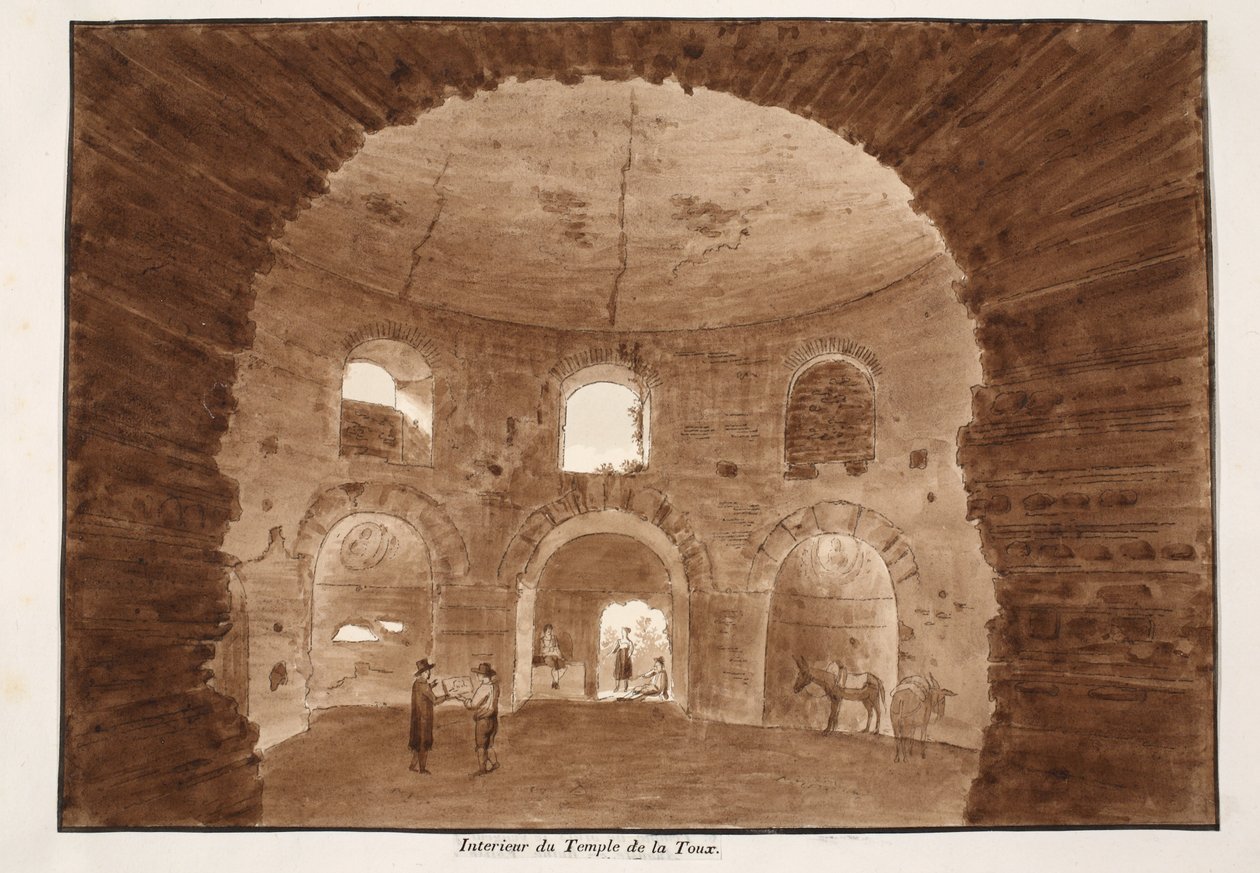 Interior do Templo da Tosse, 1833 (gravura com lavagem marrom) de Agostino Tofanelli