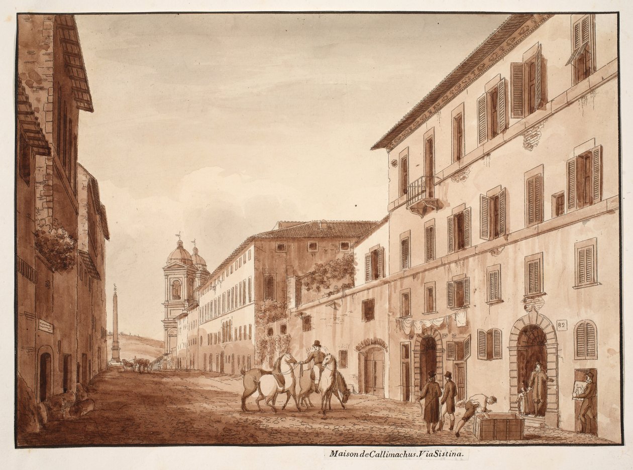 A Casa de Callimachus, Via Sistina, 1833 (gravura com lavagem marrom) de Agostino Tofanelli