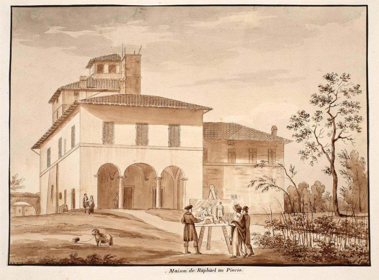 A Casa de Rafael no Pincio, 1833 (gravura com lavagem marrom) de Agostino Tofanelli