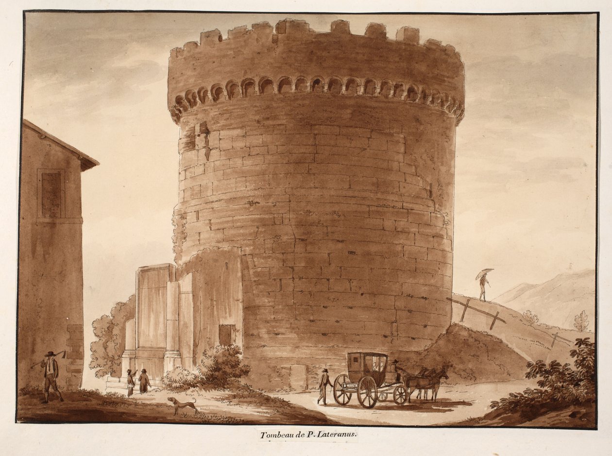 O túmulo dos Horatii e Curiatii, 1833 (gravura com lavagem marrom) de Agostino Tofanelli