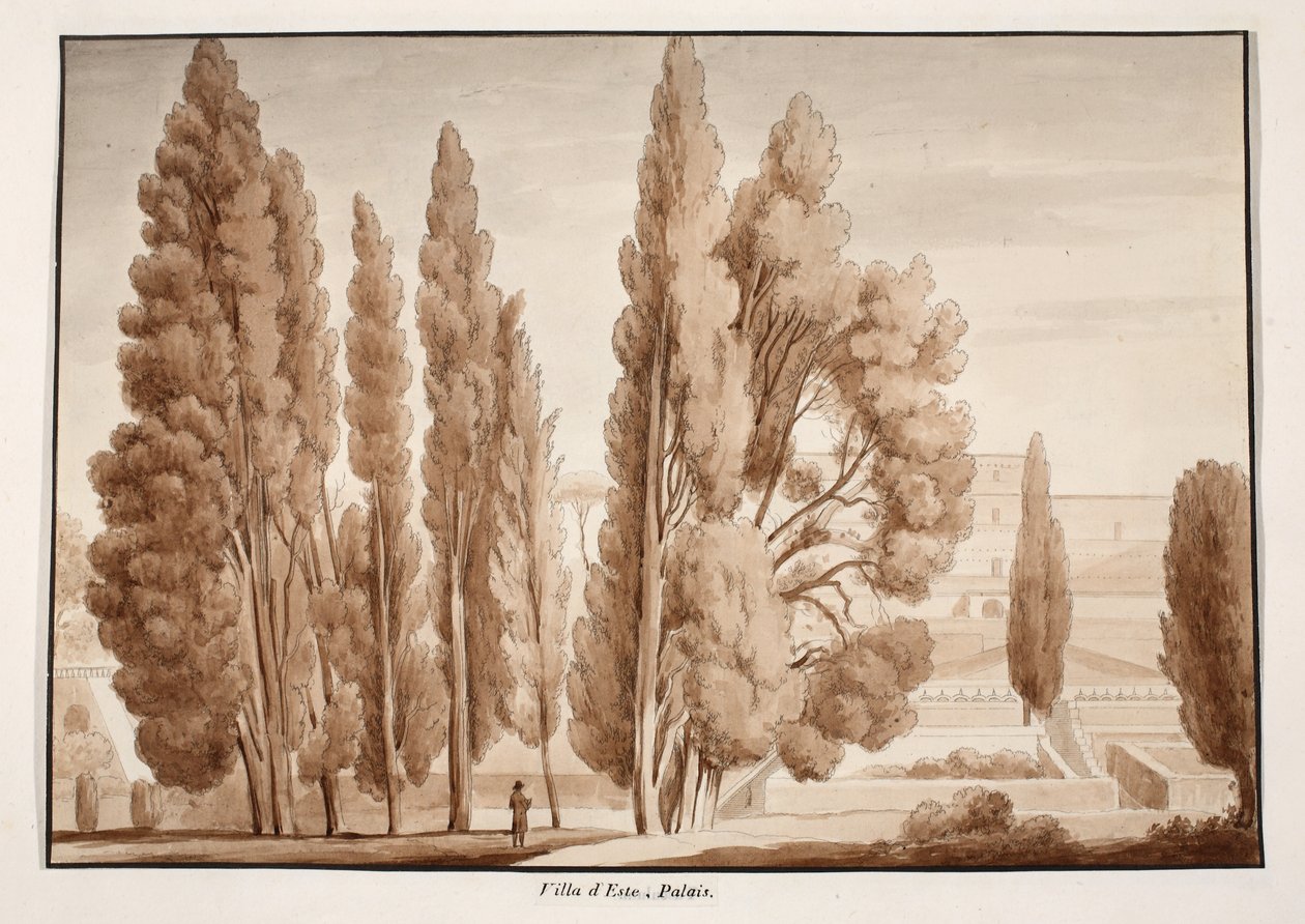 A Villa d&39;Este, 1833 (gravura com lavagem marrom) de Agostino Tofanelli