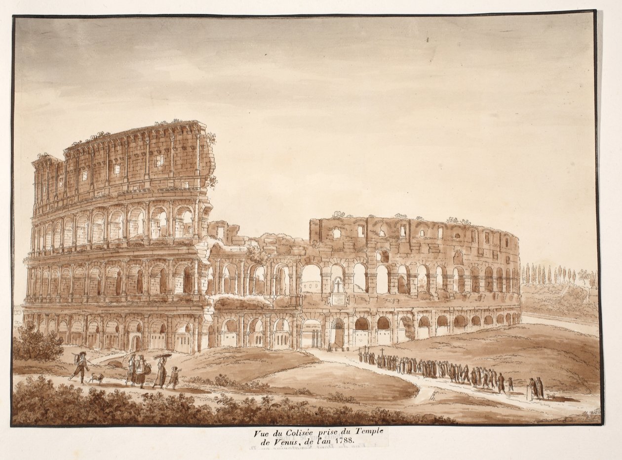 Vista do Coliseu do Templo de Vênus, 1833 (gravura com lavagem marrom) de Agostino Tofanelli