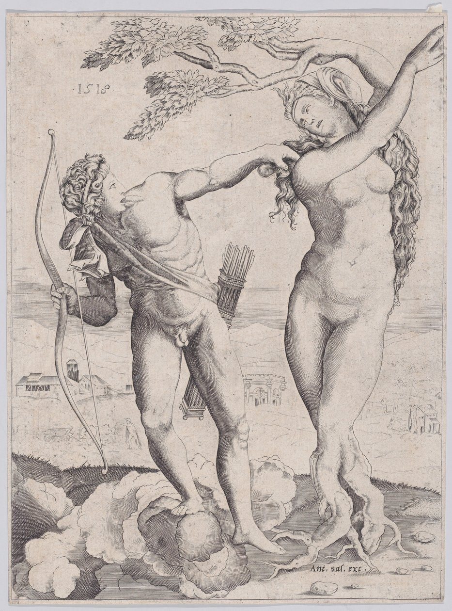 Apolo e Dafne, datado de 1518. de Agostino Veneziano