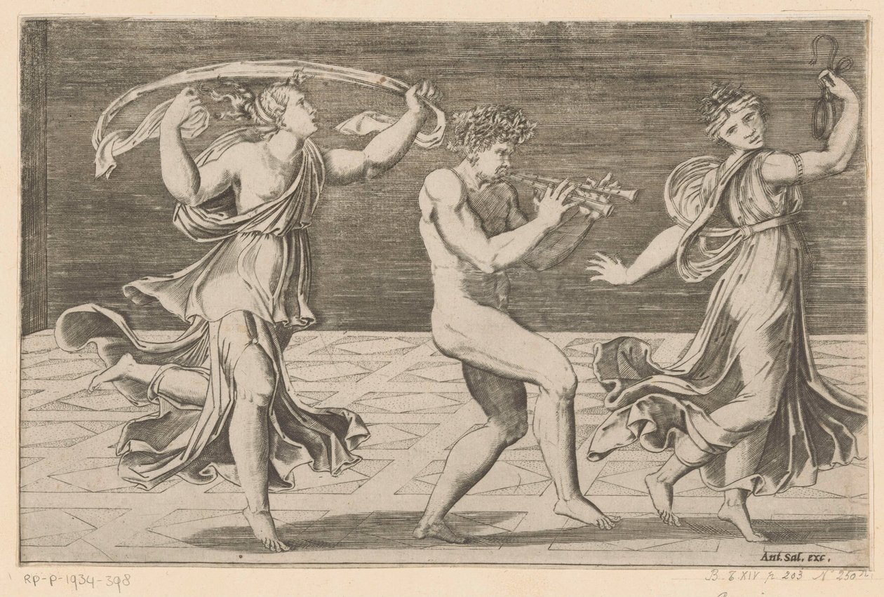 Sátiros e maenadas dançantes de Agostino Veneziano