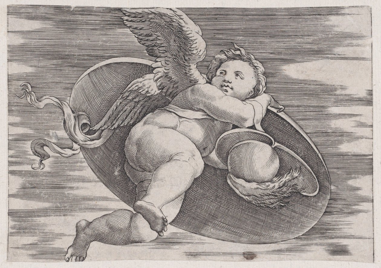 Eros Roubando o Escudo do Homem, c. 1514-36. de Agostino Veneziano