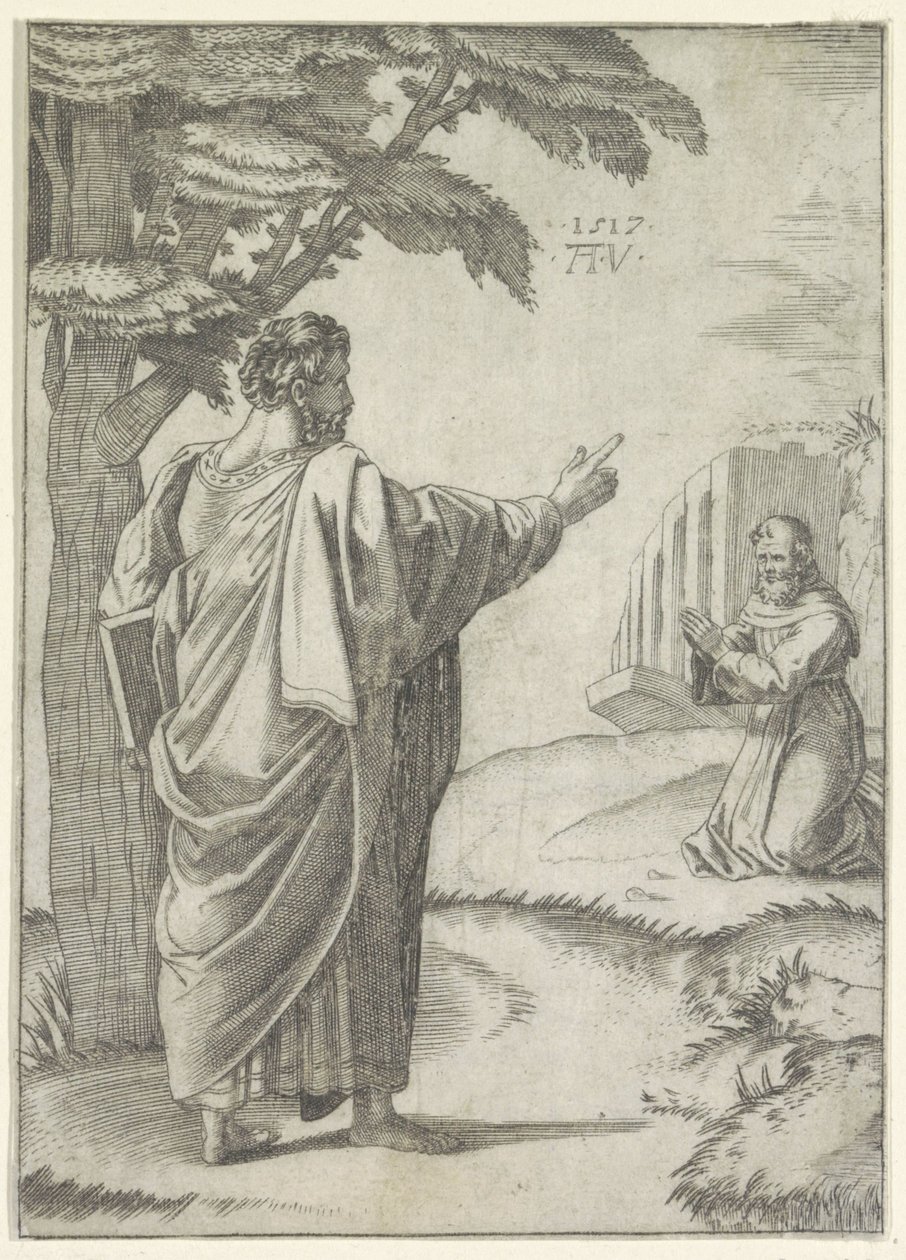 São Paulo e um monge franciscano de Agostino Veneziano