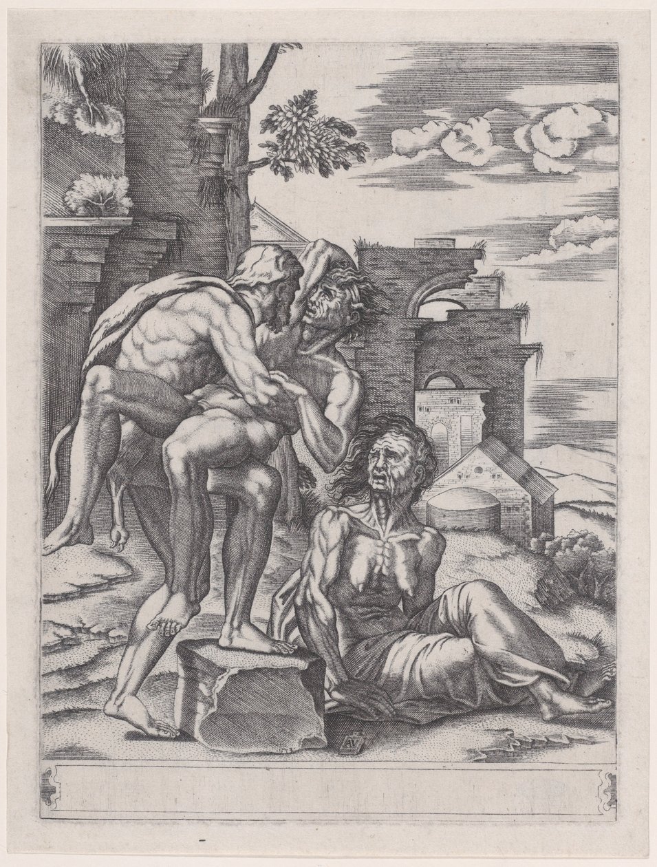 Hércules e Anteu, datado de 1533., datado de 1533. de Agostino Veneziano