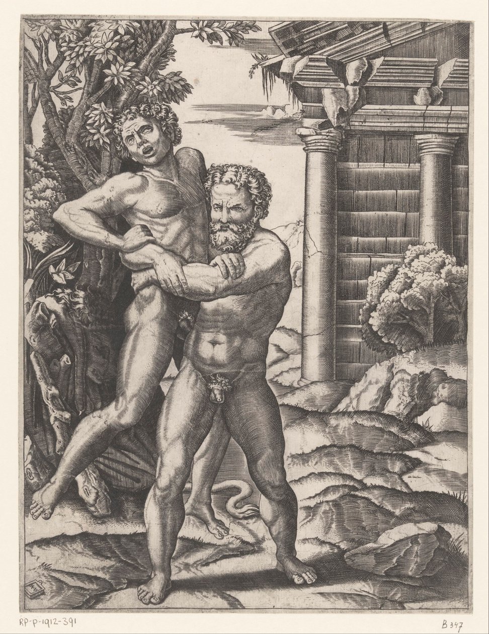 Hércules luta com Antaeus de Agostino Veneziano
