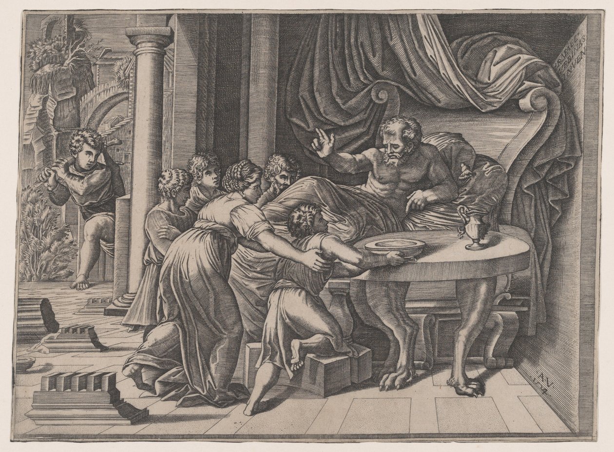 Isaac abençoando Jacó, 1524. de Agostino Veneziano