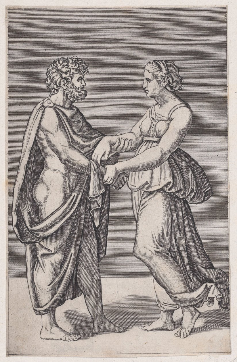 Homem e mulher de mãos dadas, 1516-17. de Agostino Veneziano