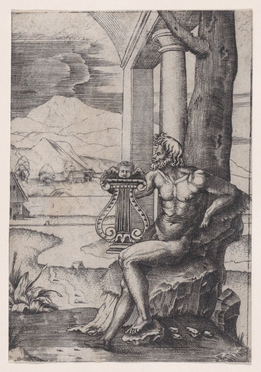 Homem com uma lira, ca. 1514-36. de Agostino Veneziano