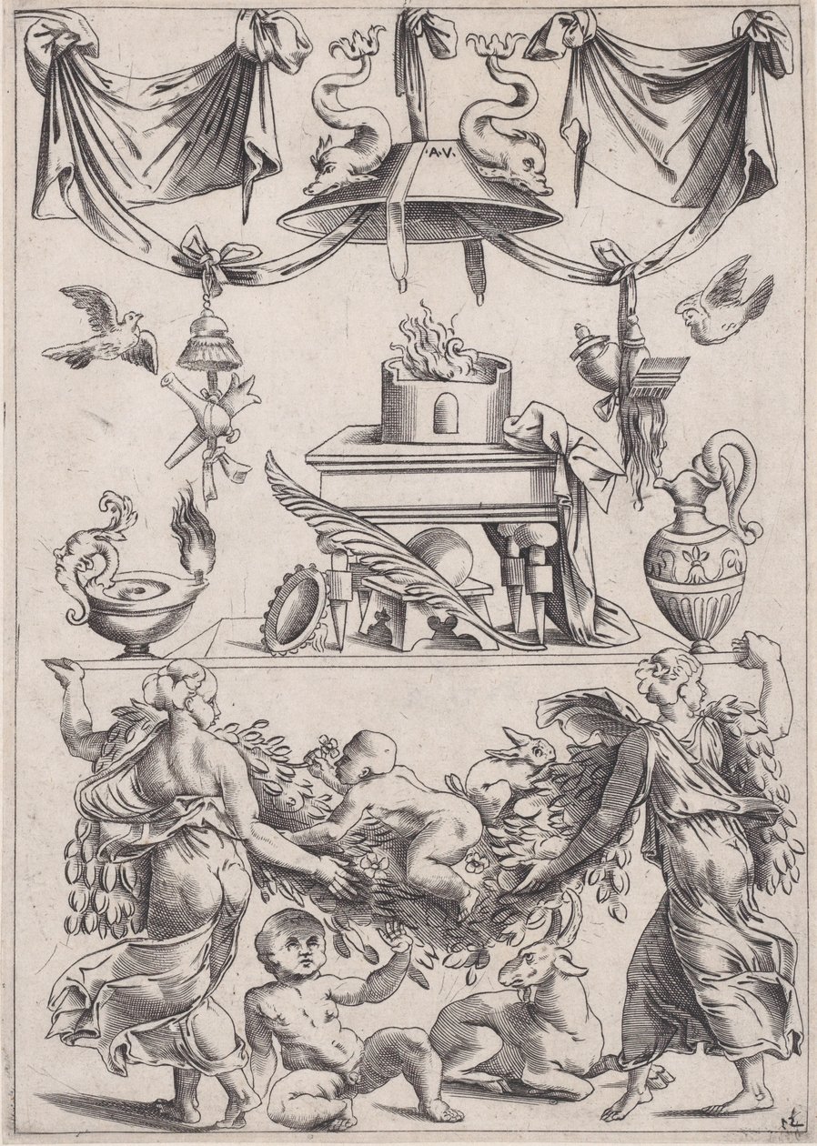 Painel Ornamental, ca. 1514-36. de Agostino Veneziano