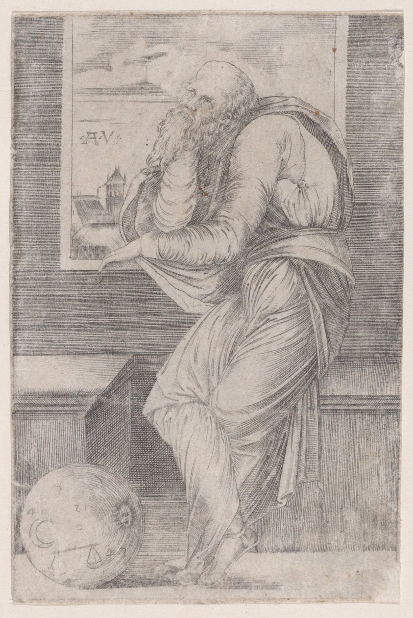 Filósofo sentado perto de uma janela, ca. 1514-36., c. 1514-36. de Agostino Veneziano