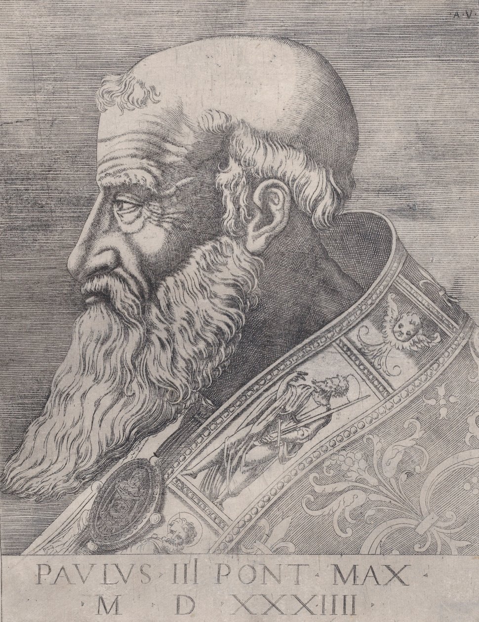 Papa Paulo III, Bareheaded, datado de 1534. de Agostino Veneziano
