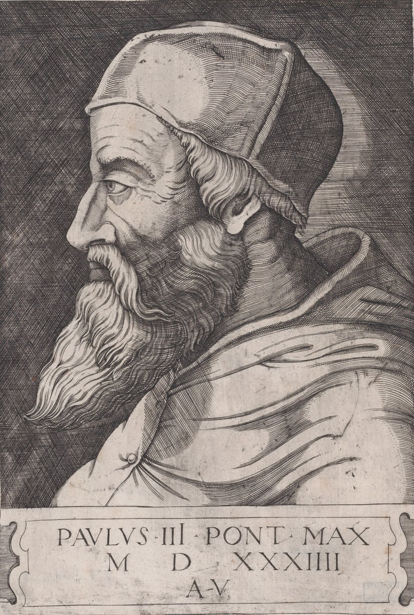 Papa Paulo III em um solidéu, ca. 1514-36. de Agostino Veneziano